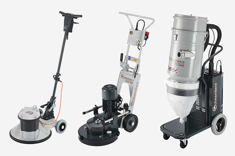 Bodenfräsmaschine, Bodenschleifer und Sauganlage
